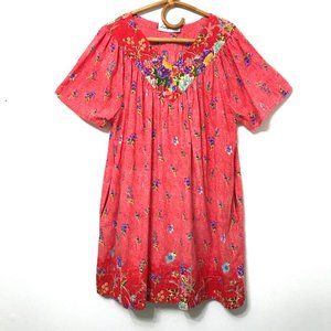 3/$25 LOUNGEES 100% Cotton Coral Floral Short Sleeve Pocket Mumu Nightgo…